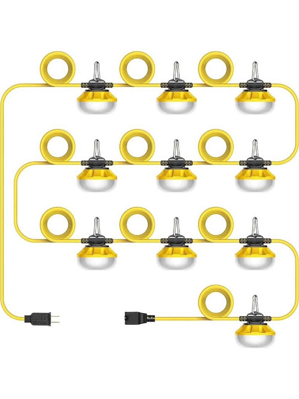 100ft LED Work String Lights - 10 Super Bright Jobsite Bulbs with Carabiner